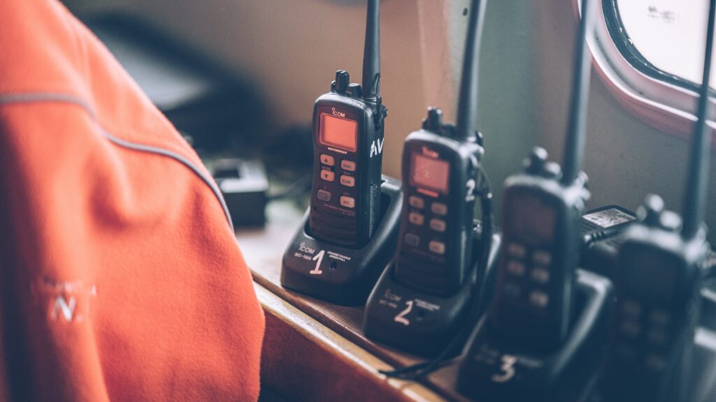 Close-up shot of Walkie-Talkies in a charging cradle