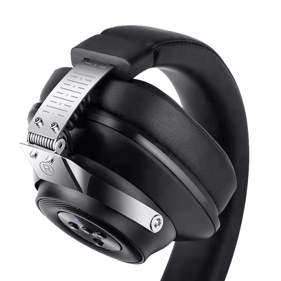 Close-up of the folding mechanism on Project Telecom Professional Binaural Active Noise Cancelling Wireless Bluetooth Headset