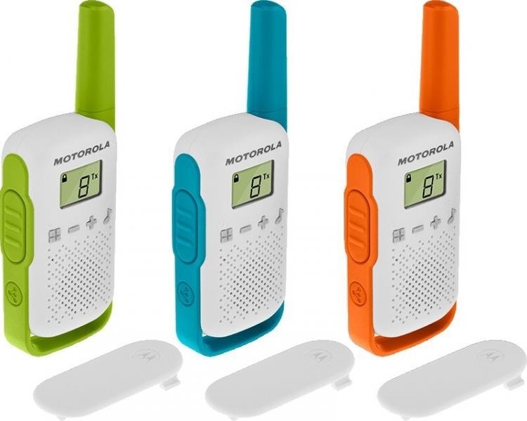 Motorola TALKABOUT T42 Walkie Talkies – Triple Pack, Green/Blue/Orange