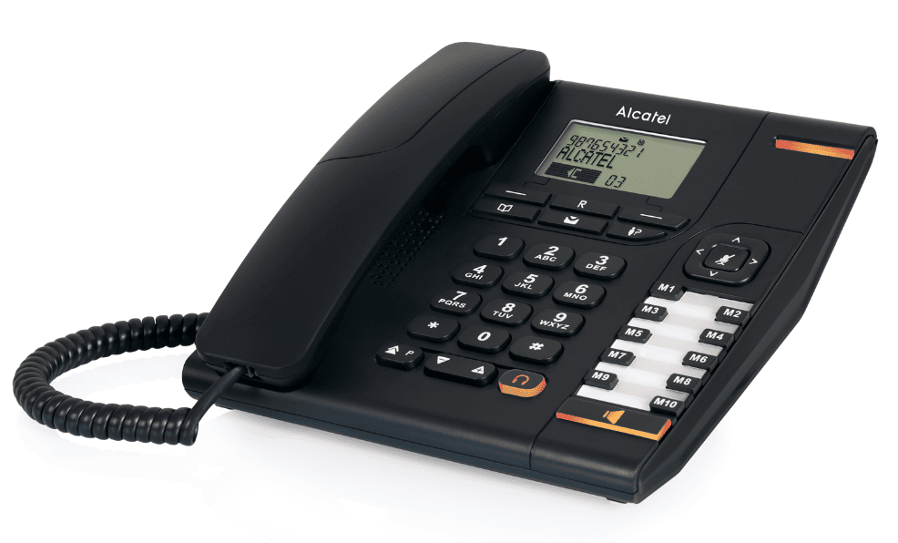 Alcatel Temporis 880 Corded Office Telephone in black with large buttons, clear display, speakerphone and headset buttons with 10 one touch memory buttons.