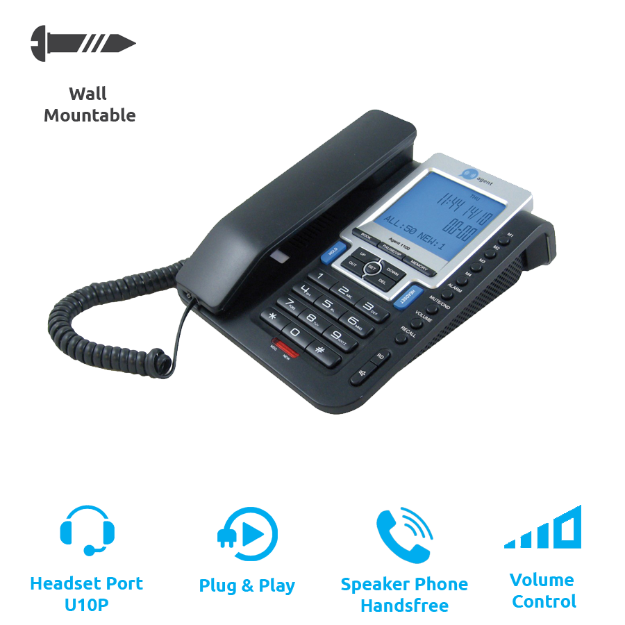 Agent 1100 Corded Telephone With LCD Display & Headset PortBlack 