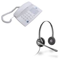 Agent 1000 Corded Telephone - White and Plantronics HW261N Supraplus Wideband Binaural - Noise Cancelling Office Headset - A Grade (36834-41) Bundle