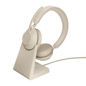 Jabra Evolve2 65 - Link380a - Stereo Headset with Charging Stand - Beige - UC or MS